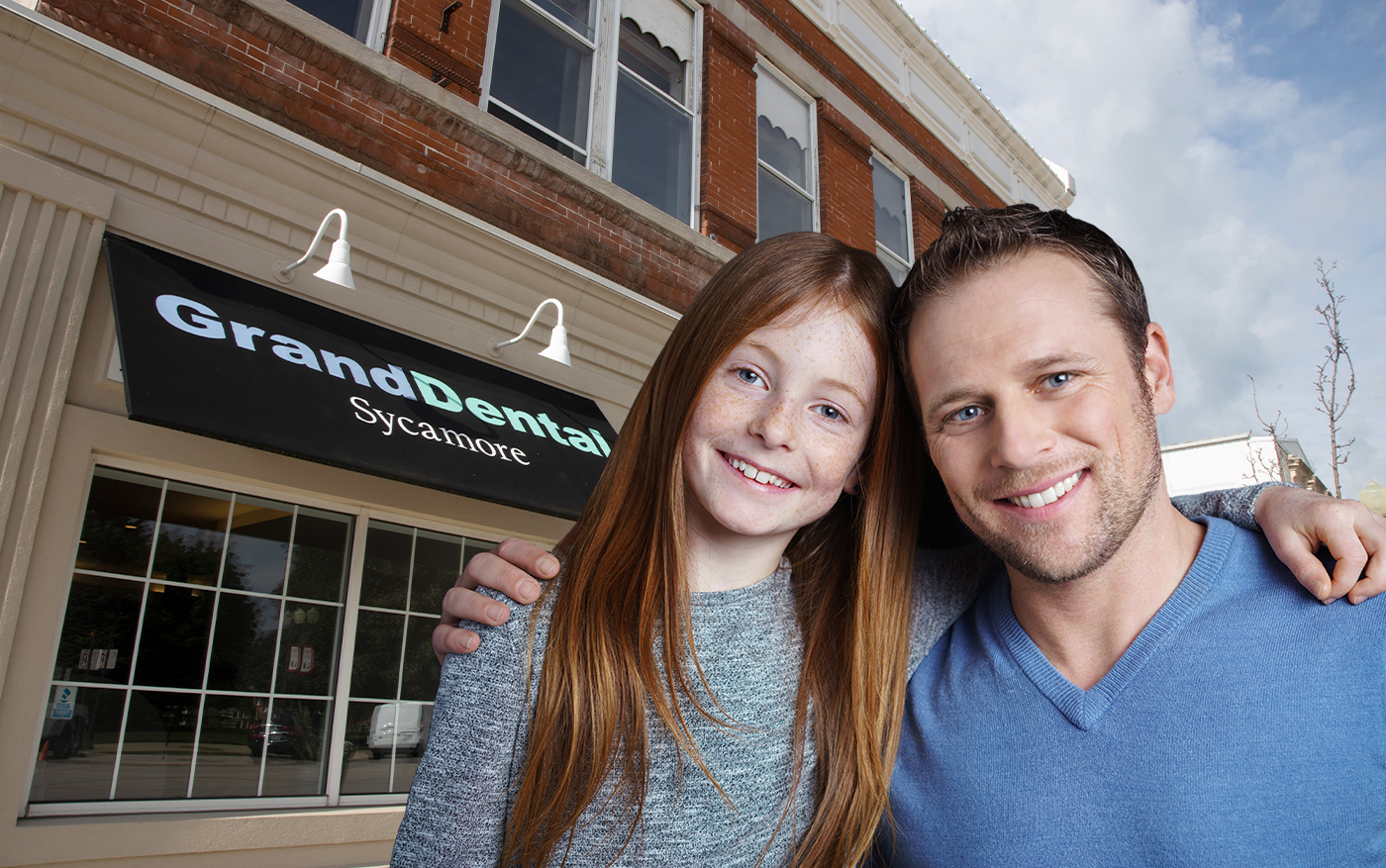 Mother father and child in dental office of trusted dentist in Sycamore