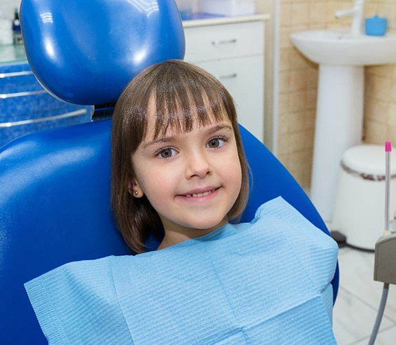 Young girl in dental chair at appointment for Phase 1 orthodontics in Sycamore , IL